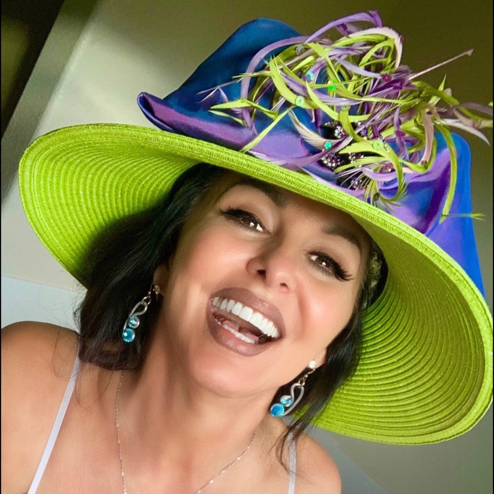 Green purple blue Kentucky derby hat